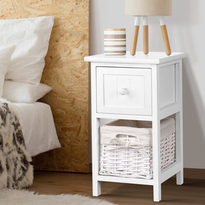 2 x Mini Bedside Table Rustic Country Style Nightstand Side Lamp Cabinet White - Dodosales