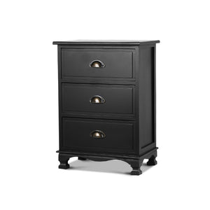 Bedside Table Antique Style Nightstand Side Cabinet Chest Of 3 Drawers Black - Dodosales