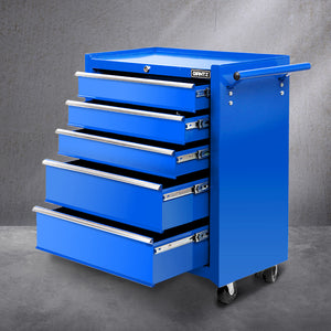 5 Drawer Mechanic Tool Box Storage Trolley Cart Cabinet Toolbox Blue - Dodosales