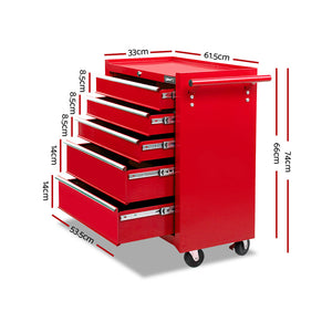 5 Drawer Mechanic Tool Box Storage Trolley Cart Cabinet Red - Dodosales