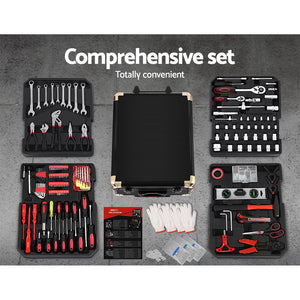 816pcs Tool Kit Trolley Case Set Mechanics Box Toolbox Portable Black - Dodosales