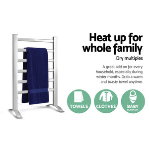 Portable Electric Heated Towel Rail Ladder Warmer 6 Bars Bathroom Free Standing - Dodosales