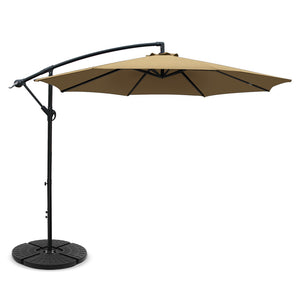 3M Umbrella with 48x48cm Base Outdoor Umbrellas Cantilever Sun Beach Garden Patio Beige - Dodosales