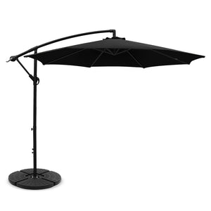 3M Umbrella with 48x48cm Base Outdoor Umbrellas Cantilever Sun Beach Garden Patio Black - Dodosales