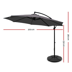 z 3M Umbrella with 48x48cm Base Outdoor Umbrellas Cantilever Sun Beach Garden Patio Charcoal - Dodosales