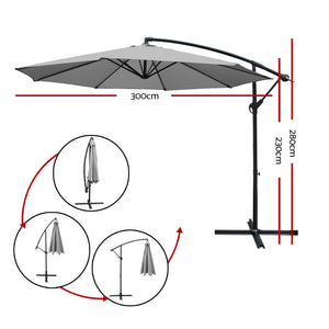 Grey Outdoor Umbrella Shade Canopy Cantilevered Parasol Free Standing - Dodosales