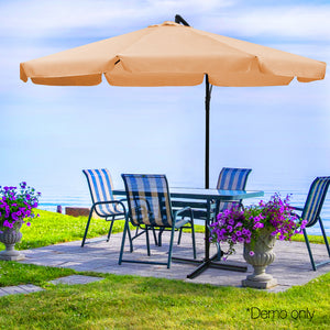Beige Cantilevered Outdoor Umbrella Shade Canopy Parasol Free Standing - Dodosales
