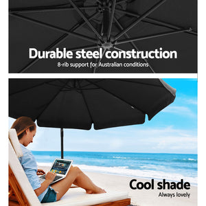3M Umbrella with 50x50cm Base Outdoor Umbrellas Cantilever Sun Beach Garden Patio - Black - Dodosales