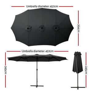 Outdoor Umbrella Twin Umbrellas Beach Garden Stand Base Sun Shade 4.57m - Black