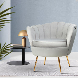 Accent Armchair Lounge Chair Retro Single Sofa Velvet Fabric Grey - Dodosales