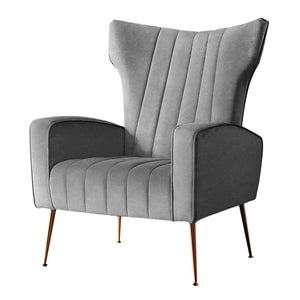 Armchair High Back Lounge Accent Chairs Velvet Seat - Grey