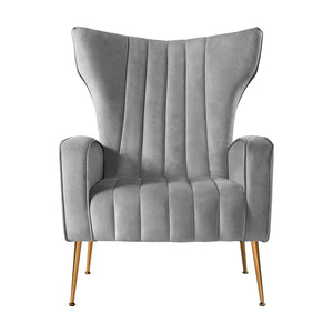 Armchair High Back Lounge Accent Chairs Velvet Seat - Grey