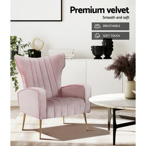 Armchair High Back Lounge Accent Chairs Velvet Seat - Pink
