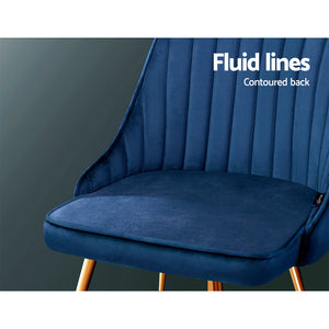 2x Dining Chairs Retro Single Sofa Chair Metal Legs Velvet Modern Metal Legs Blue - Dodosales