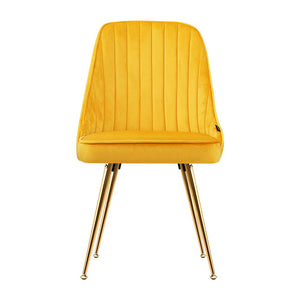 z 2x Dining Chairs Retro Single Sofa Chair Metal Legs Velvet Modern Metal Legs Yellow - Dodosales