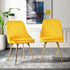 2x Dining Chairs Retro Single Sofa Chair Metal Legs Velvet Modern Metal Legs Yellow