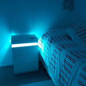 High Gloss Bedside Table Drawers RGB LED Nightstand 3 Drawers White