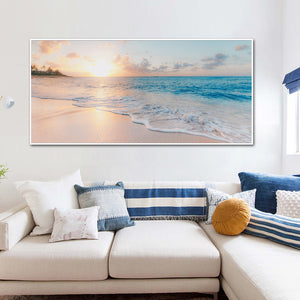 White Frame Canvas Ocean and Beach Print Home Decor 40cmx80cm