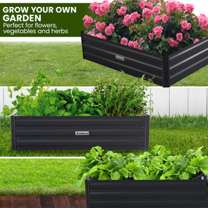 Galvanised Steel Garden Bed Planter Pot 210 x 90 x 30cm  - Black