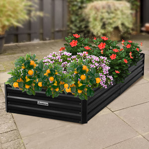 Galvanised Steel Garden Bed Planter Pot 210 x 90 x 30cm  - Black