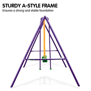 Kids 4-Seater Swing Set Purple Green Tandem Swing Metal Frame