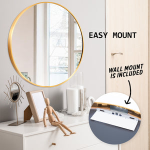 Gold Aluminium Frame Wall Mirror Round Makeup Decor Bathroom Vanity 80cm