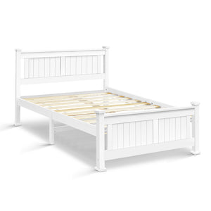 Double Size Wooden Bed Frame Slat Base Bedding Furniture White - Dodosales