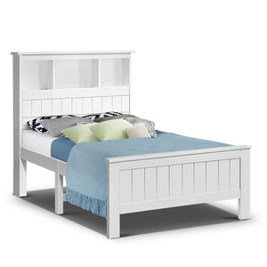 Wooden King Single Size Bed Frame With Headboard Shelves (No Mattress) - Dodosales