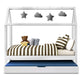 White Single Size Pine Wood Bed Frame + Trundle House Shape Kids Bedroom (No Mattress) - Dodosales