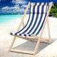 Stripe Deck Chair Wooden Frame Foldable Beach Seat Sun Lounge