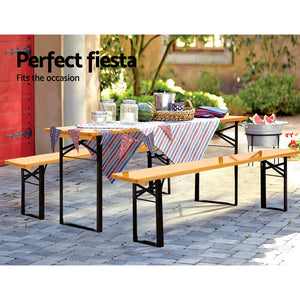 Treated Pine Wood Outdoor Foldable Bench Set Patio Dining Set- Natural