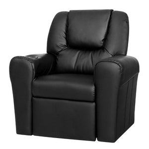 Kids PU Leather Reclining Armchair Toddler Recliner Chair Black - Dodosales