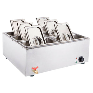 Commercial Stainless Steel Electric Buffet Bain-Marie Food Warmer with Lid 6 Tray