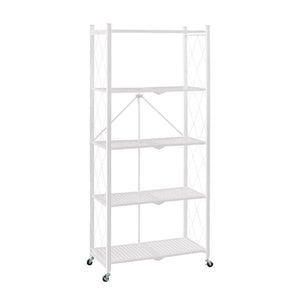 5 Tier Steel Foldable Display Stand Shelves Portable Storage Organiser W/ Wheels White