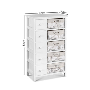 White 5 Basket Storage Unit Drawers Cabinet Bedroom Cupboard - Dodosales